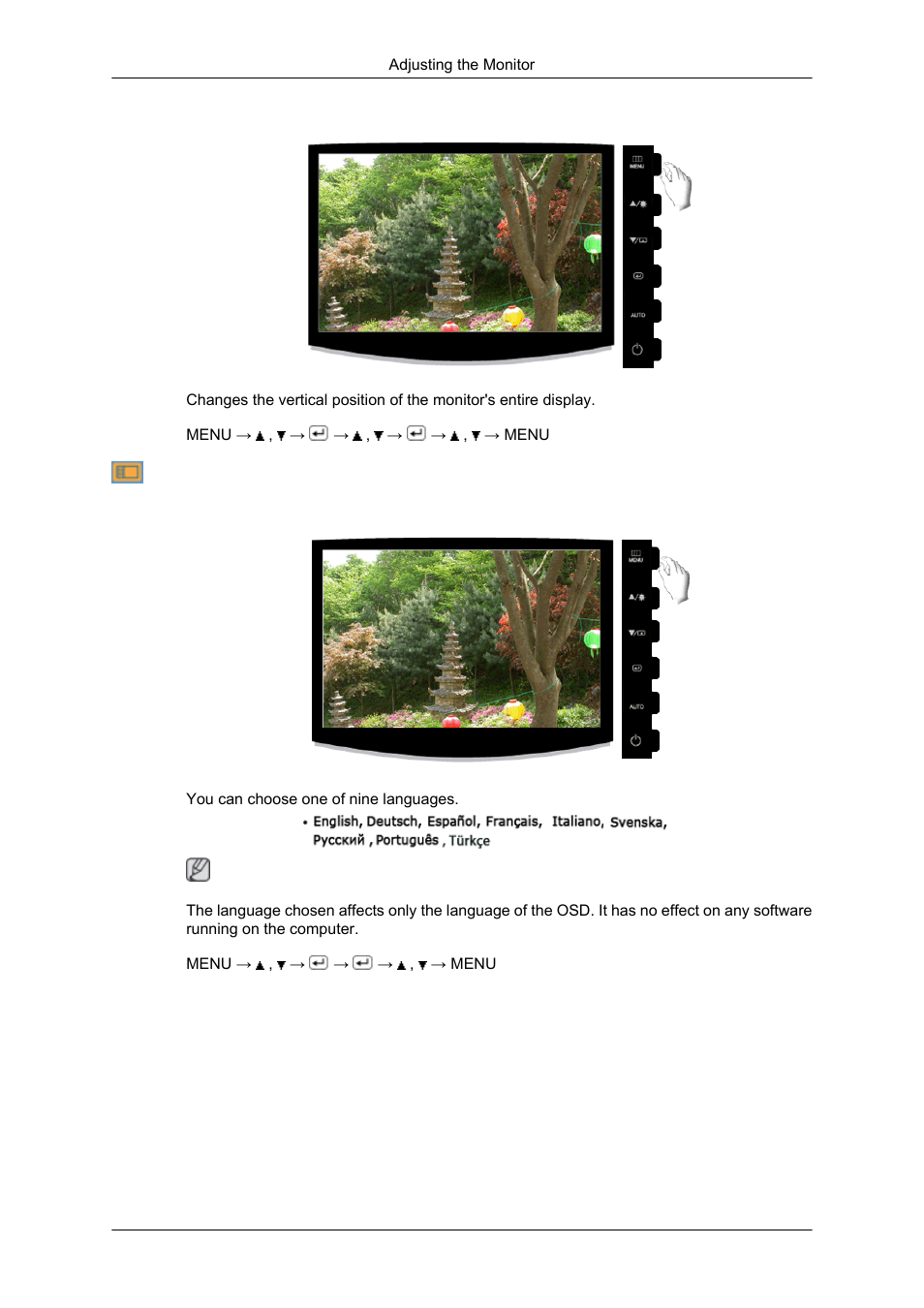 V-position, Language | Samsung LS17CMNSFLZD User Manual | Page 49 / 81