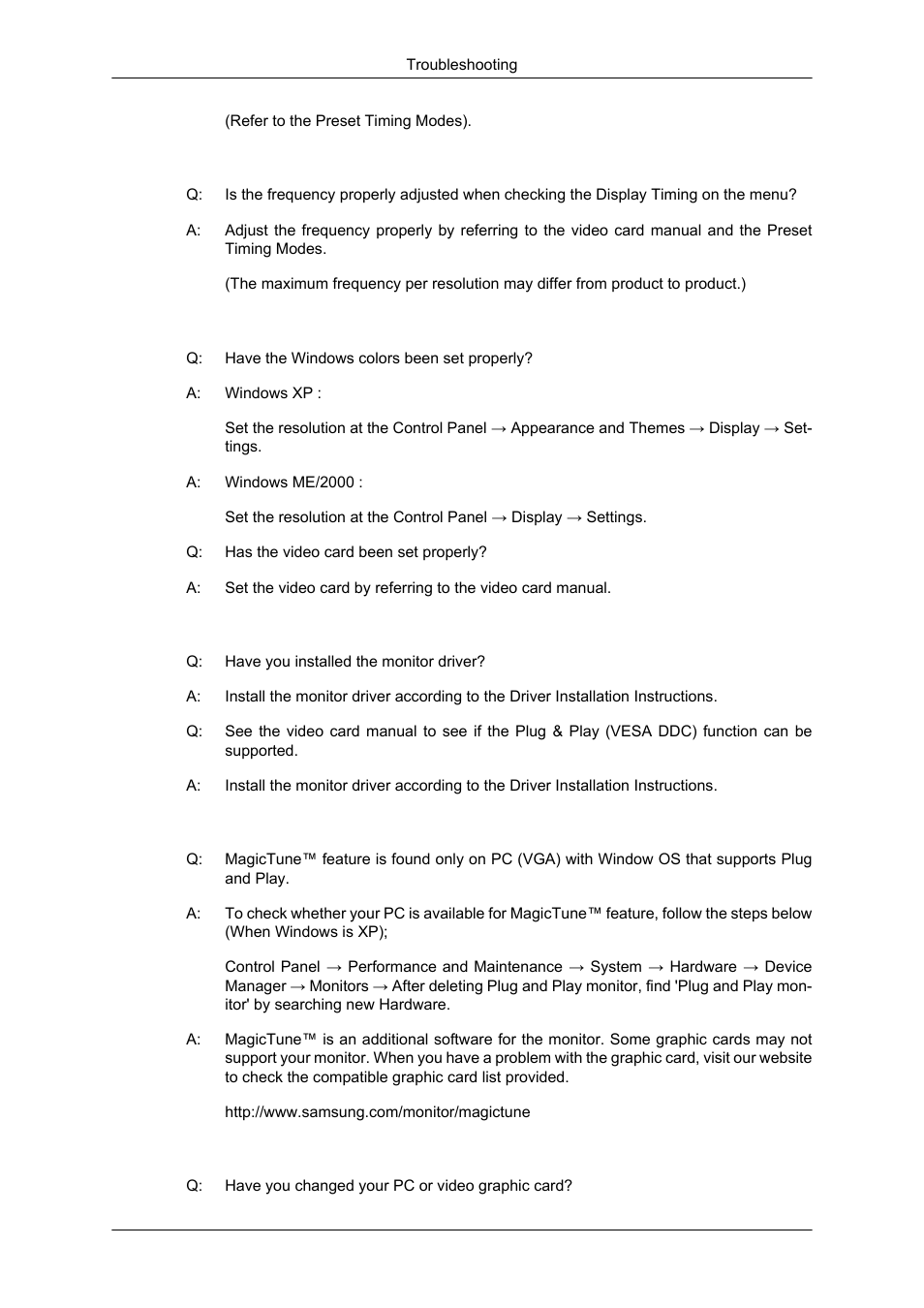Led is blinking but no images on the screen, Check when magictune™ does not function properly, Magictune™ doesn't work properly | Samsung LS17CMNSFLZD User Manual | Page 56 / 81