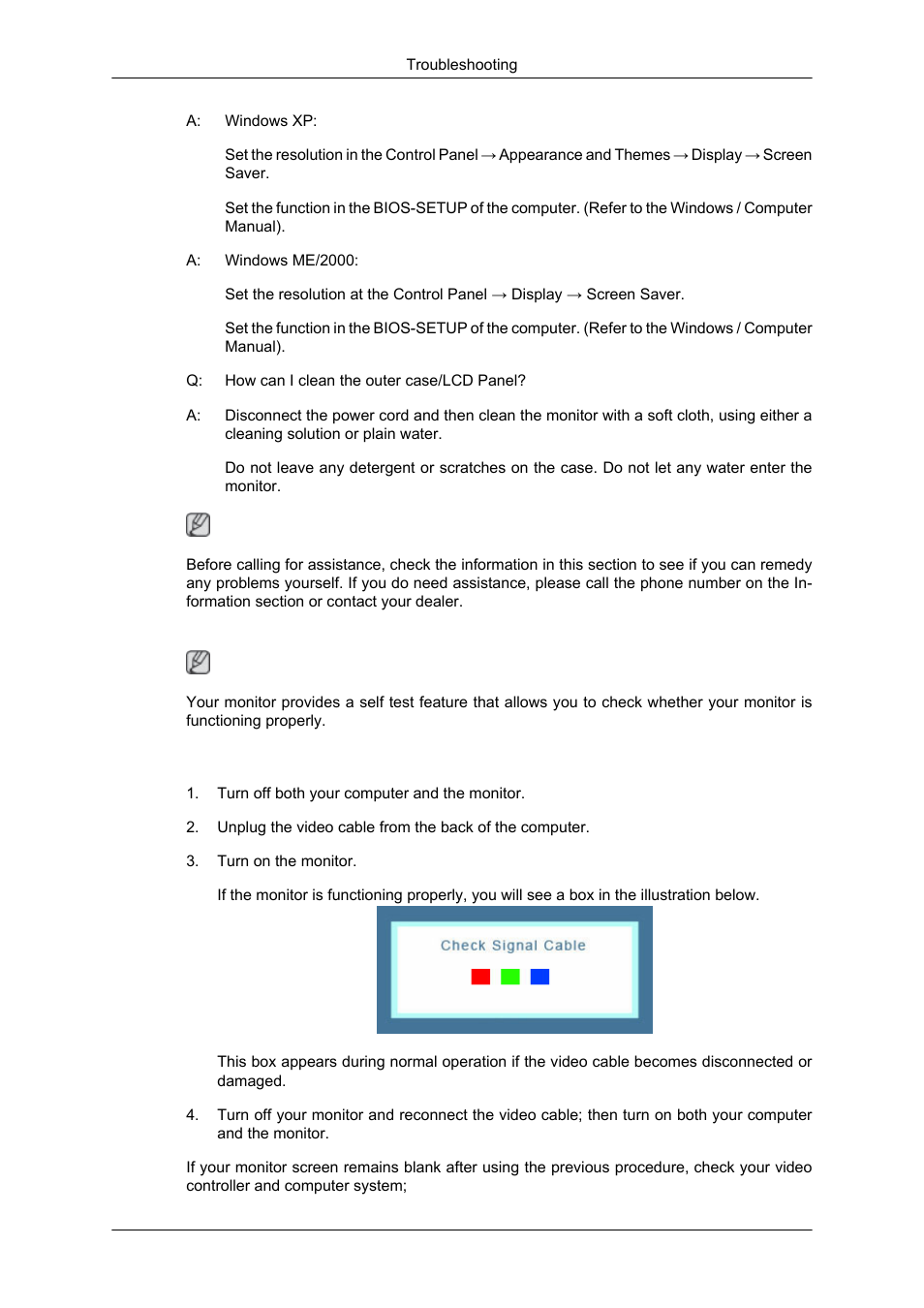 733nw} self-test feature check, Self-test feature check | Samsung LS17CMNSFLZD User Manual | Page 58 / 81