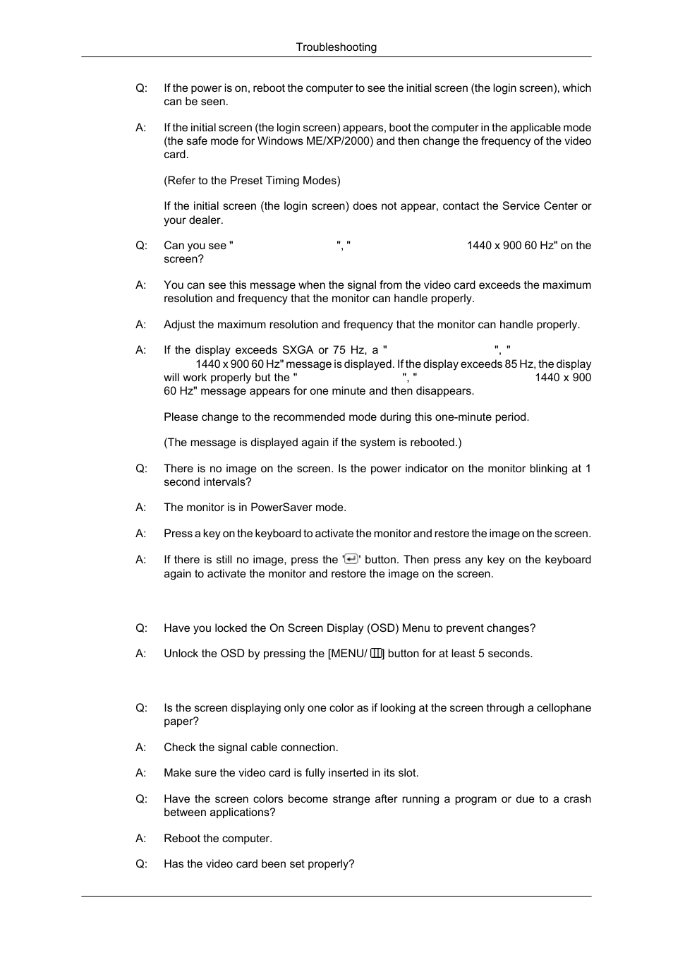 I cannot see the on screen display | Samsung LS17CMNSFLZD User Manual | Page 60 / 81