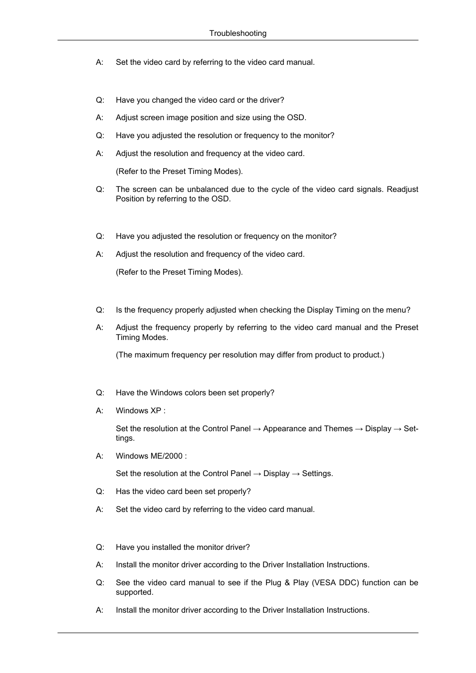 The screen suddenly has become unbalanced, Led is blinking but no images on the screen | Samsung LS17CMNSFLZD User Manual | Page 61 / 81