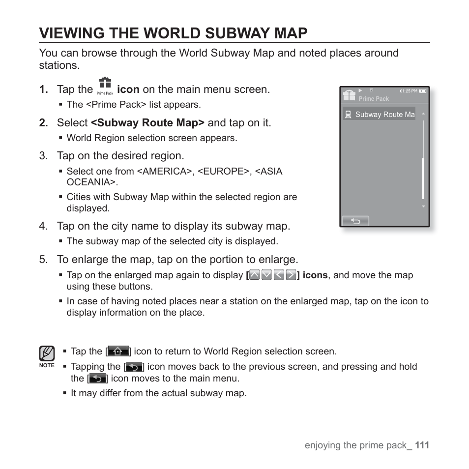 Viewing the world subway map | Samsung YP-P2JCB-XAA User Manual | Page 111 / 138