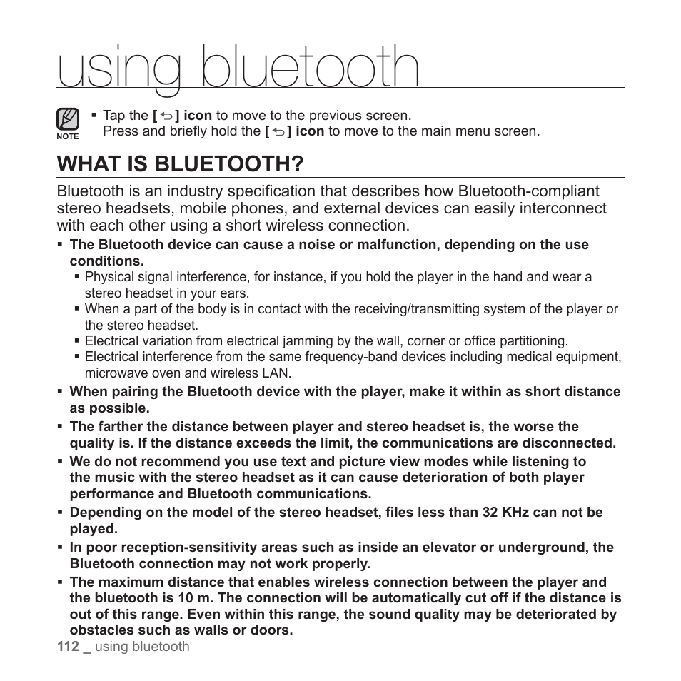 Using bluetooth, What is bluetooth | Samsung YP-P2JCB-XAA User Manual | Page 112 / 138