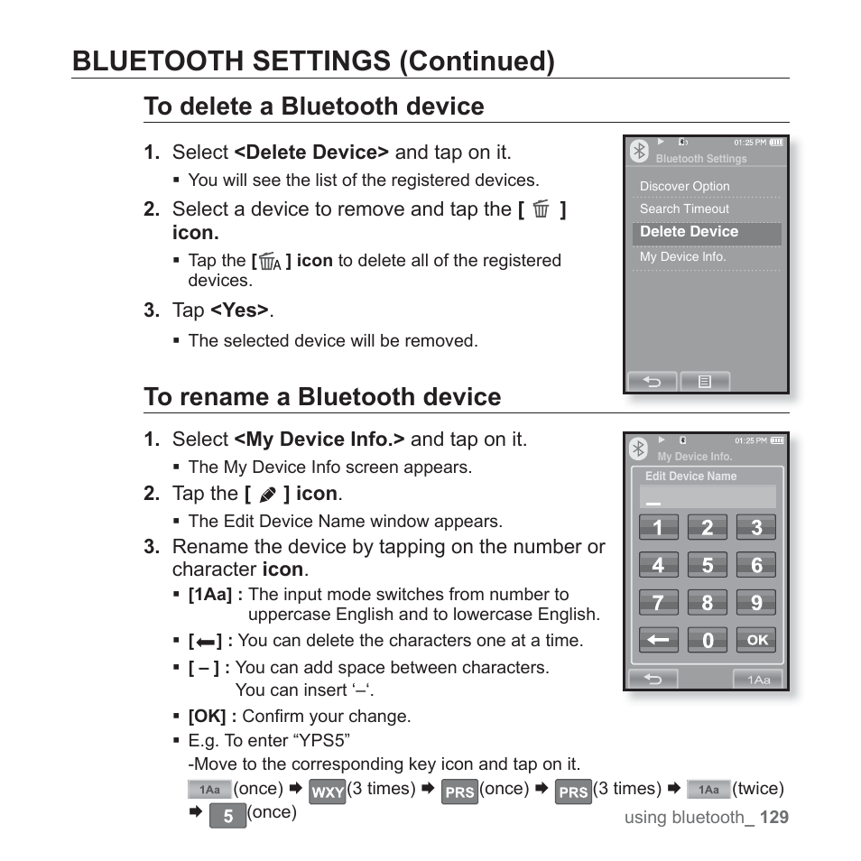 Bluetooth settings (continued) | Samsung YP-P2JCB-XAA User Manual | Page 129 / 138