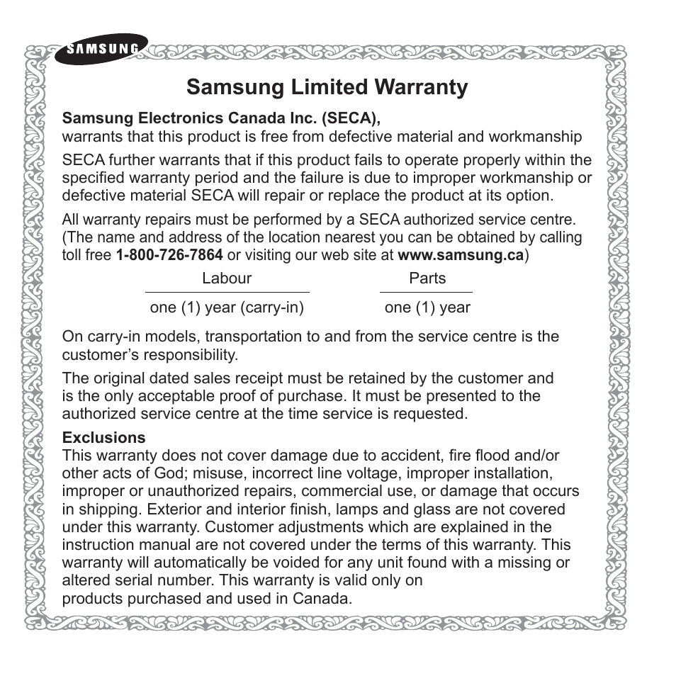 Samsung limited warranty | Samsung YP-P2JCB-XAA User Manual | Page 137 / 138