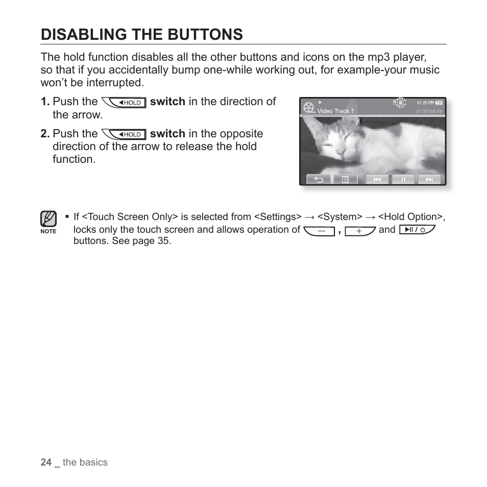 Disabling the buttons | Samsung YP-P2JCB-XAA User Manual | Page 24 / 138