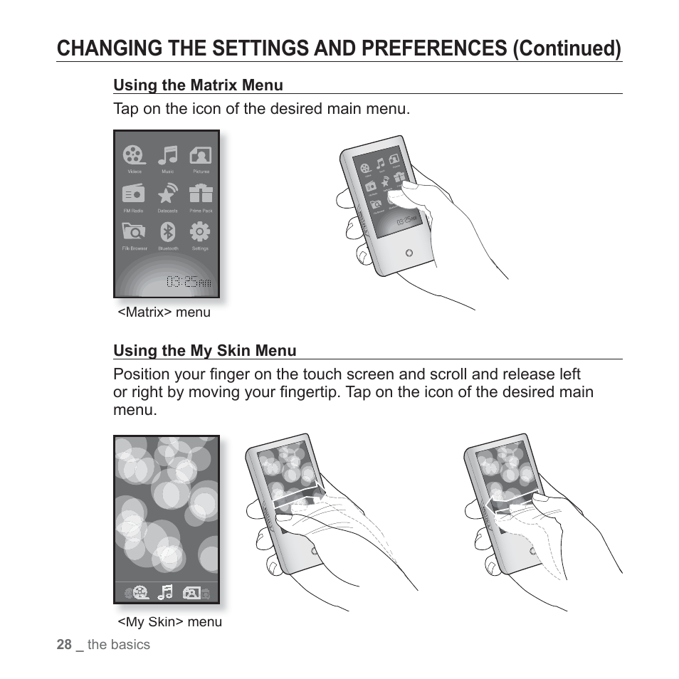 Changing the settings and preferences (continued) | Samsung YP-P2JCB-XAA User Manual | Page 28 / 138