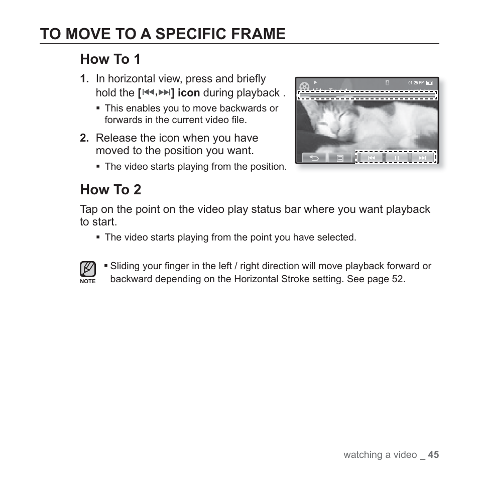 To move to a specific frame, How to 1, How to 2 | Samsung YP-P2JCB-XAA User Manual | Page 45 / 138