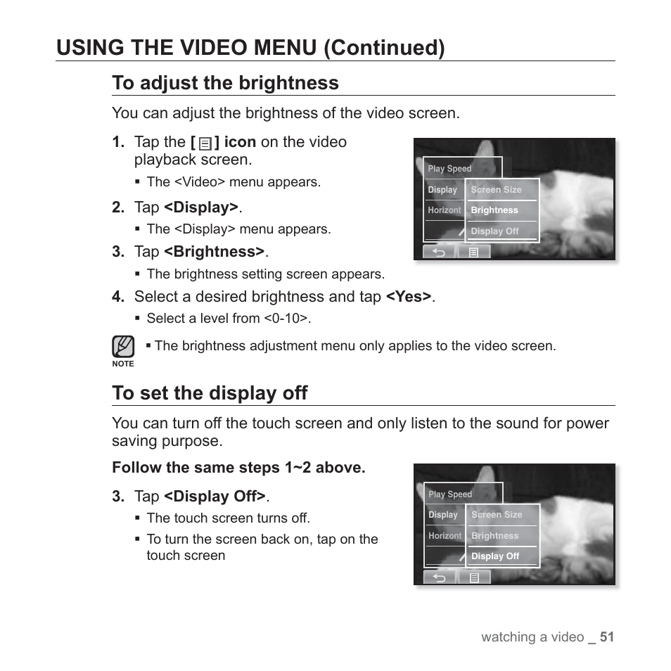 Using the video menu (continued) | Samsung YP-P2JCB-XAA User Manual | Page 51 / 138
