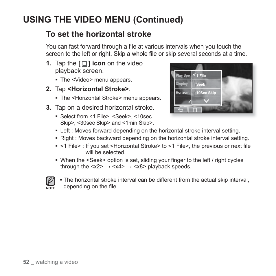 Using the video menu (continued) | Samsung YP-P2JCB-XAA User Manual | Page 52 / 138