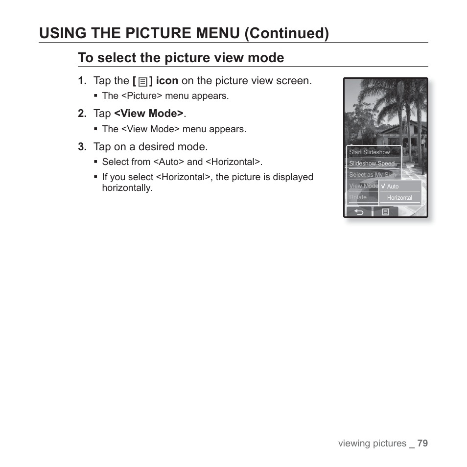 Using the picture menu (continued) | Samsung YP-P2JCB-XAA User Manual | Page 79 / 138