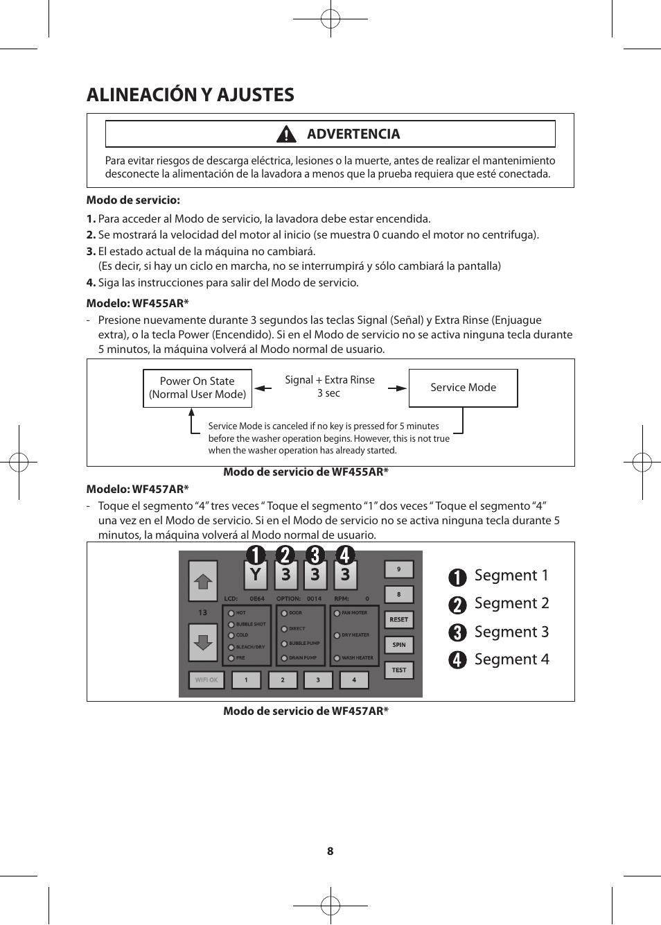 Alineación y ajustes, Advertencia | Samsung WF457ARGSWR-AA User Manual | Page 36 / 84