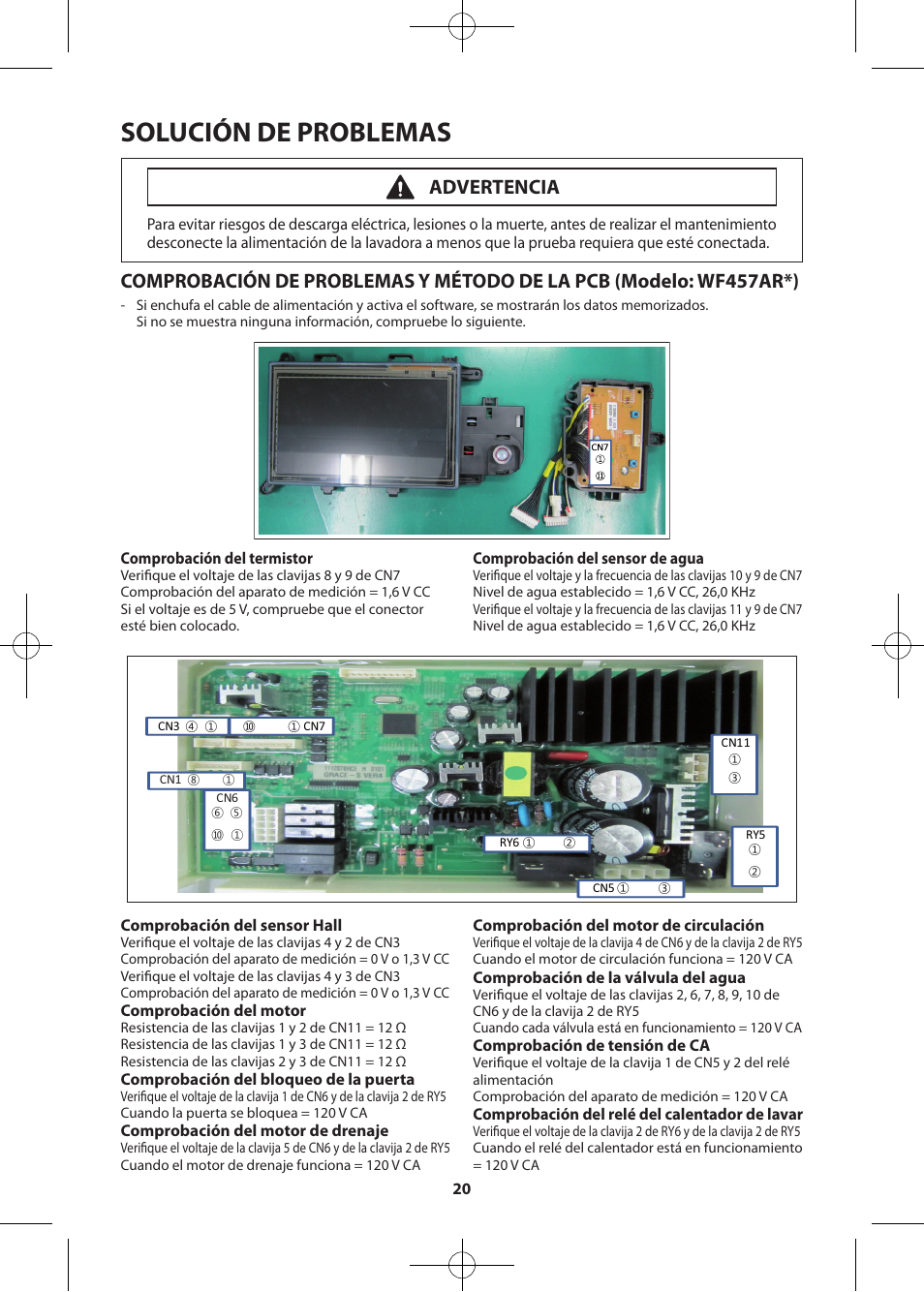 Solución de problemas, Advertencia | Samsung WF457ARGSWR-AA User Manual | Page 48 / 84