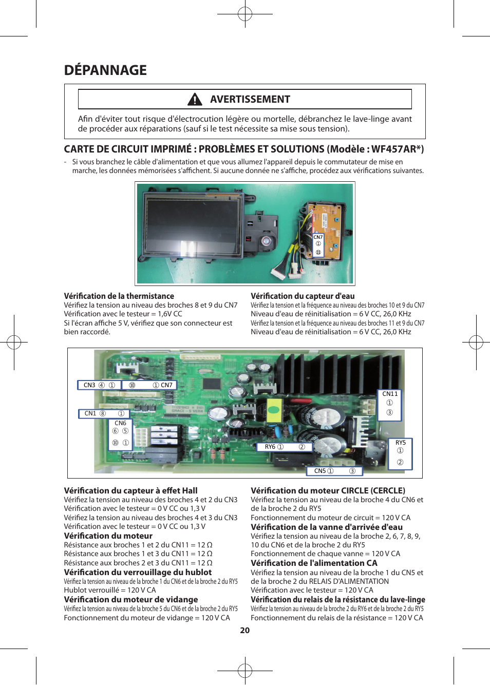 Dépannage, Avertissement | Samsung WF457ARGSWR-AA User Manual | Page 76 / 84