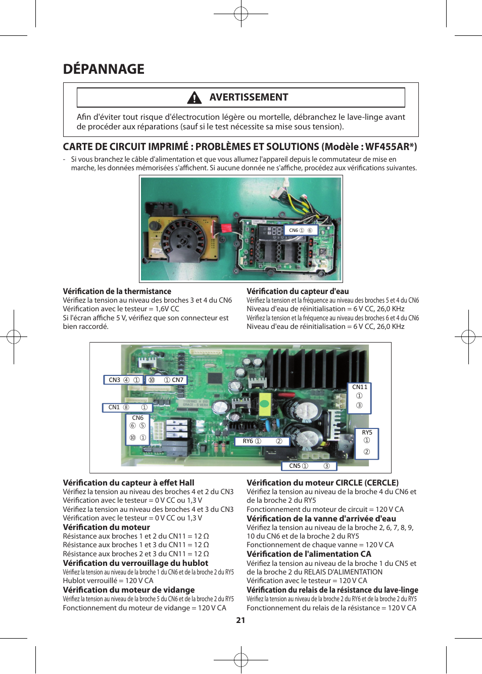 Dépannage, Avertissement | Samsung WF457ARGSWR-AA User Manual | Page 77 / 84