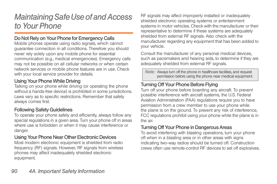 Maintaining safe use of and access to your phone | Samsung SPH-M260ZKABST User Manual | Page 100 / 121