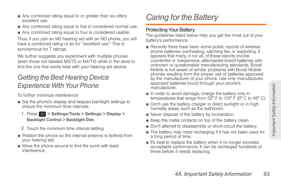 Caring for the battery | Samsung SPH-M260ZKABST User Manual | Page 103 / 121