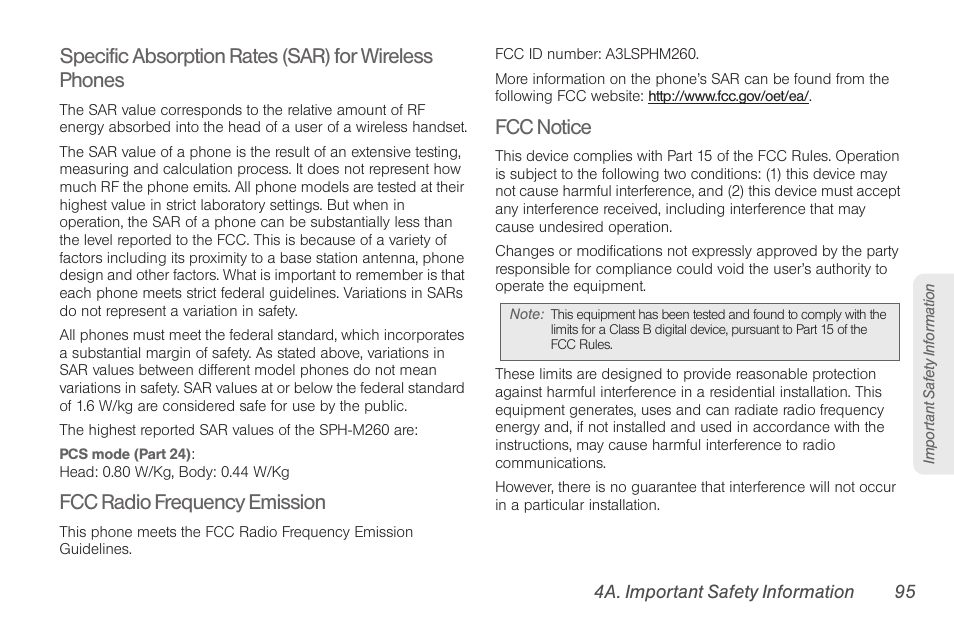 Fcc radio frequency emission, Fcc notice | Samsung SPH-M260ZKABST User Manual | Page 105 / 121
