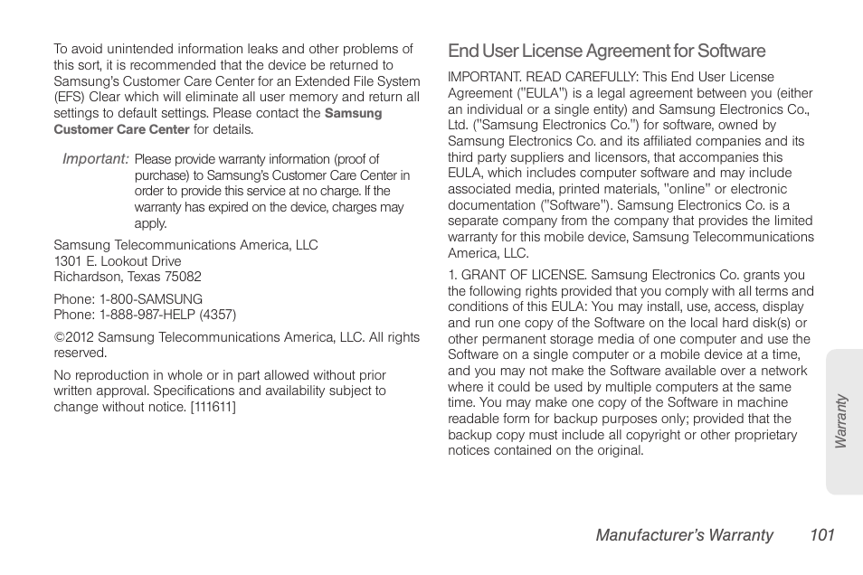 End user license agreement for software | Samsung SPH-M260ZKABST User Manual | Page 111 / 121