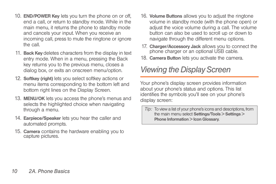 Viewing the display screen | Samsung SPH-M260ZKABST User Manual | Page 20 / 121