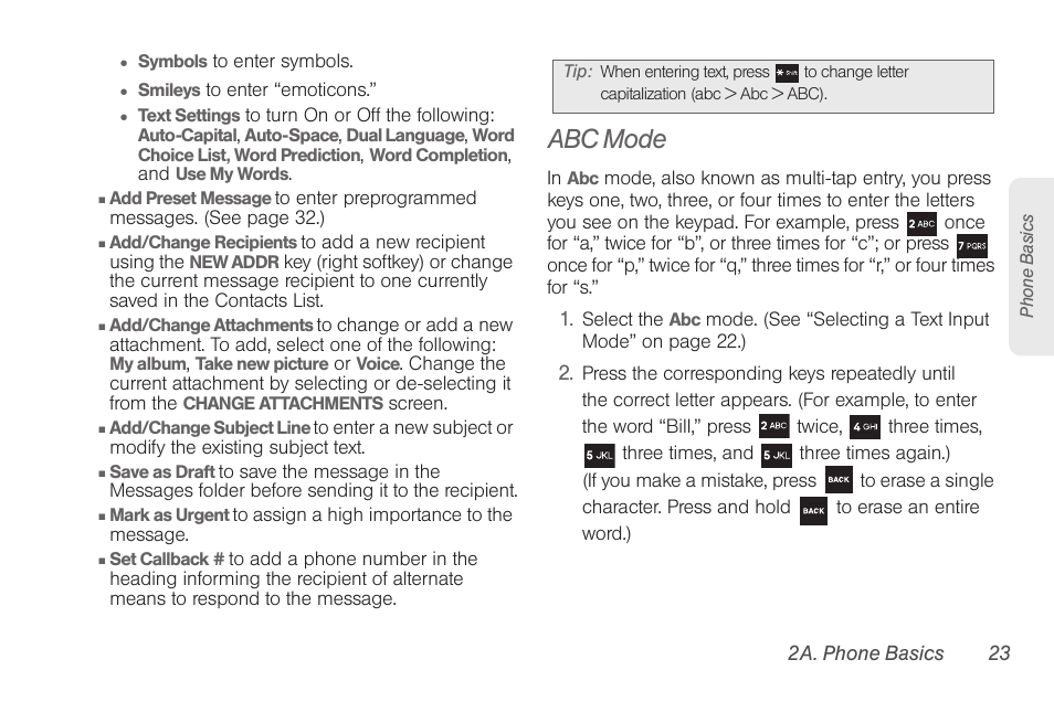 Abc mode | Samsung SPH-M260ZKABST User Manual | Page 33 / 121