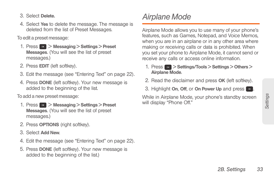 Airplane mode | Samsung SPH-M260ZKABST User Manual | Page 43 / 121