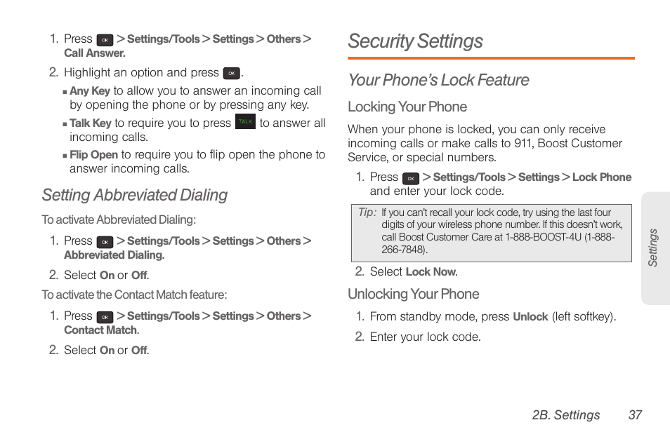Setting abbreviated dialing, Security settings, Your phone’s lock feature | Samsung SPH-M260ZKABST User Manual | Page 47 / 121