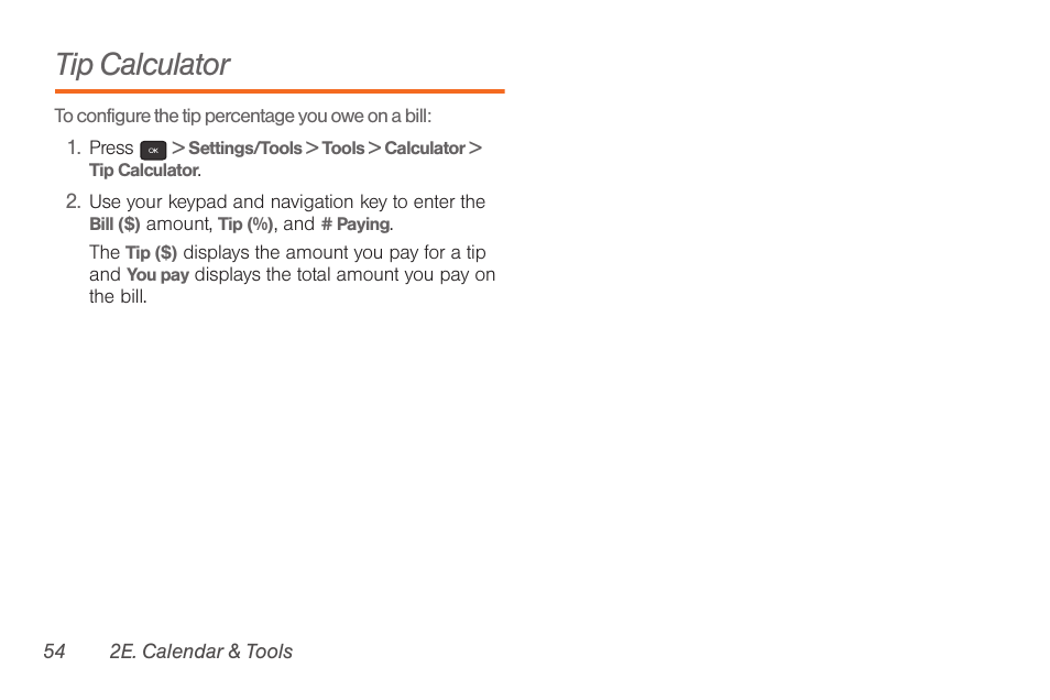 Tip calculator | Samsung SPH-M260ZKABST User Manual | Page 64 / 121