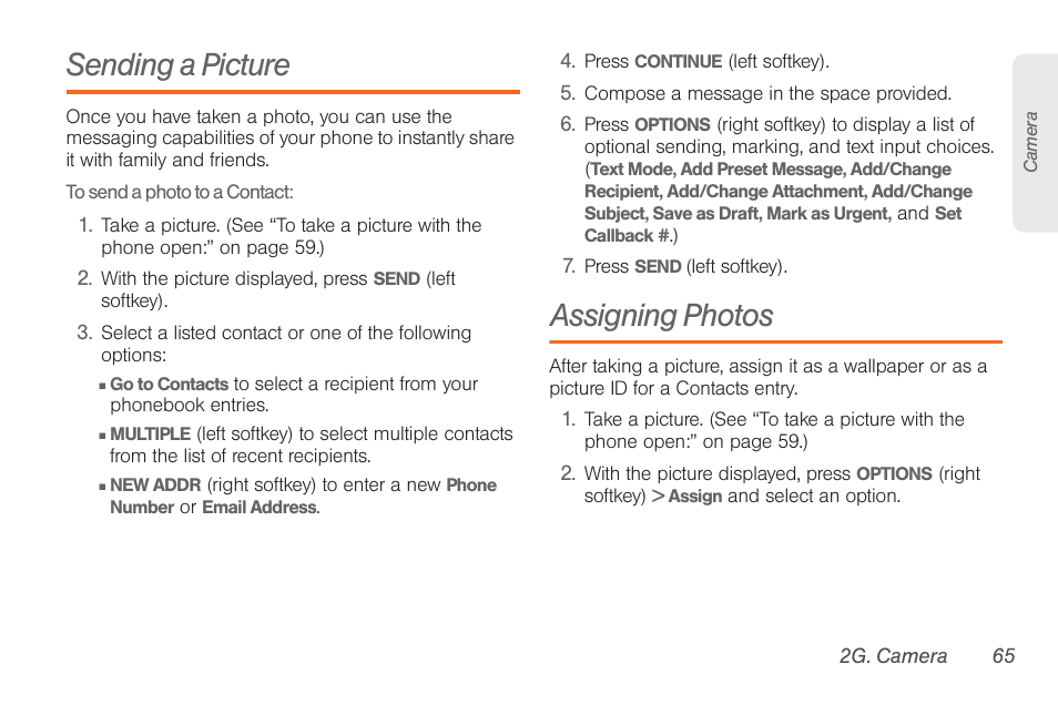 Sending a picture, Assigning photos | Samsung SPH-M260ZKABST User Manual | Page 75 / 121