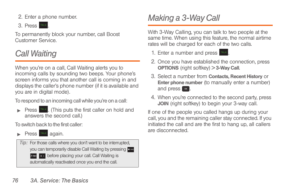 Call waiting, Making a 3-way call | Samsung SPH-M260ZKABST User Manual | Page 86 / 121