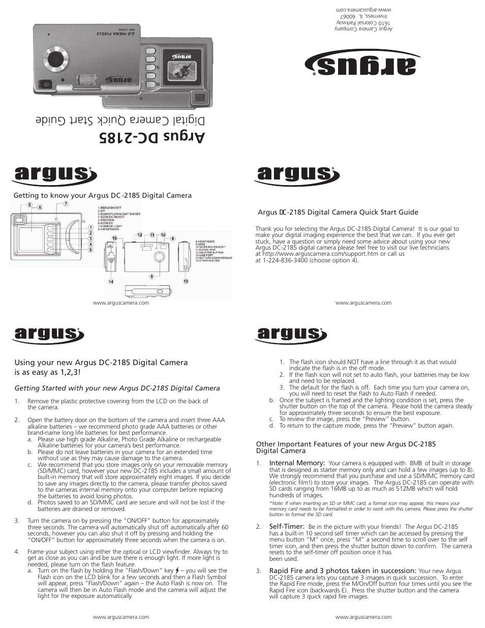 Argus Camera Argus DC-2185 User Manual | 2 pages