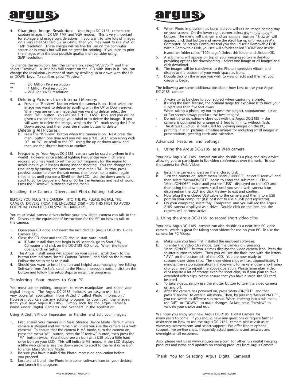 Argus Camera Argus DC-2185 User Manual | Page 2 / 2