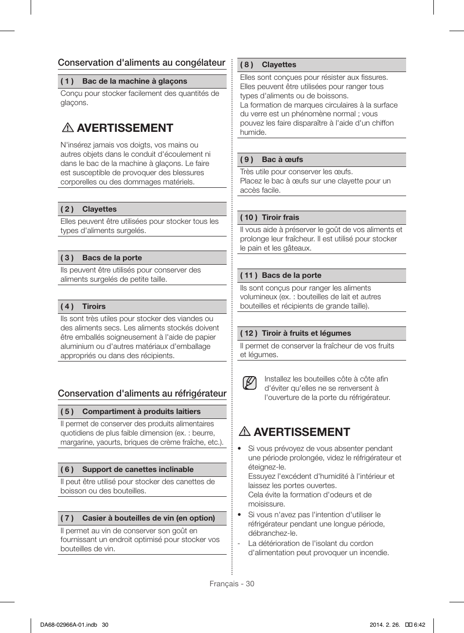 Avertissement | Samsung RS22HDHPNBC-AA User Manual | Page 108 / 116