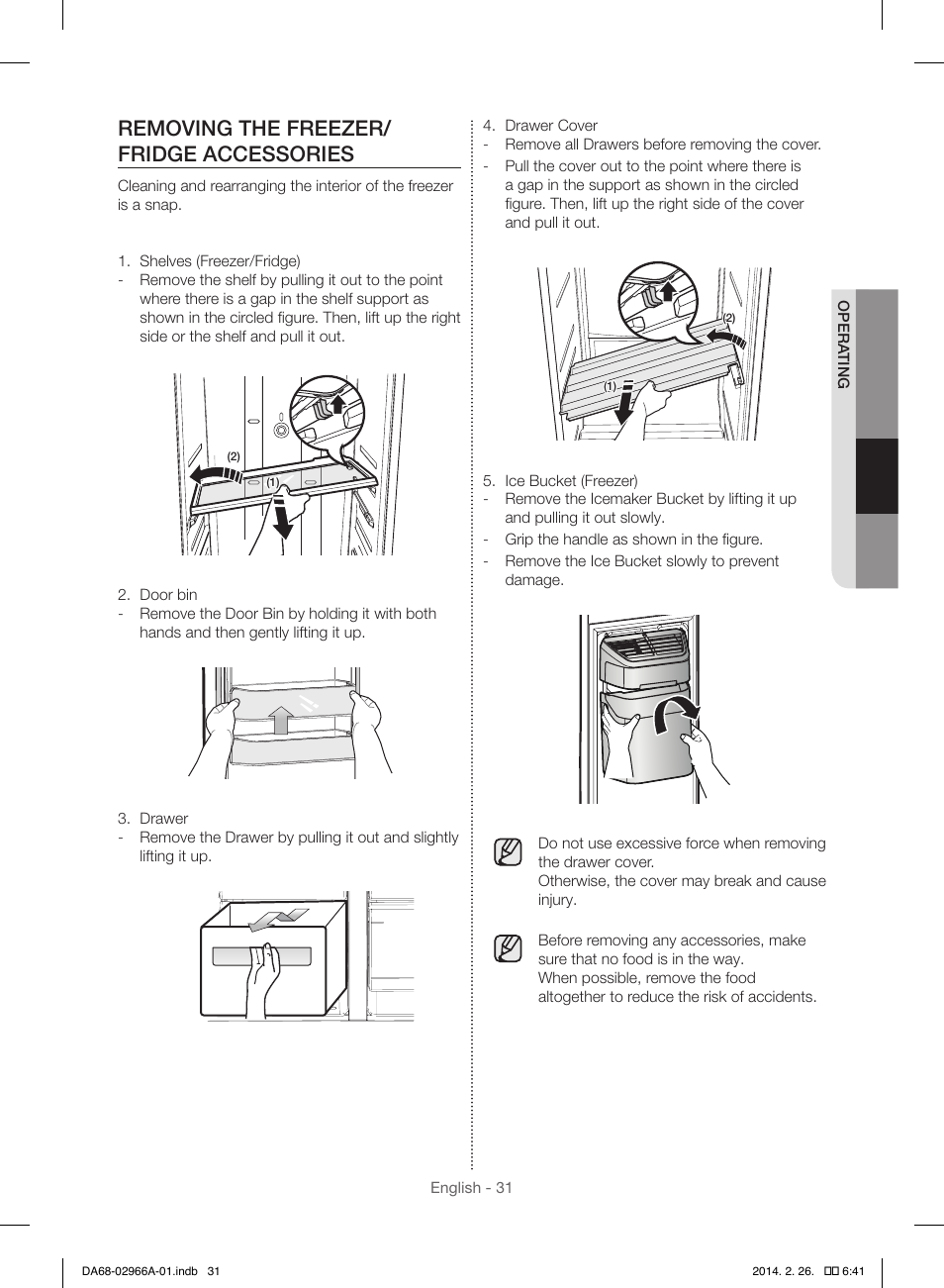 Removing the freezer/ fridge accessories | Samsung RS22HDHPNBC-AA User Manual | Page 31 / 116