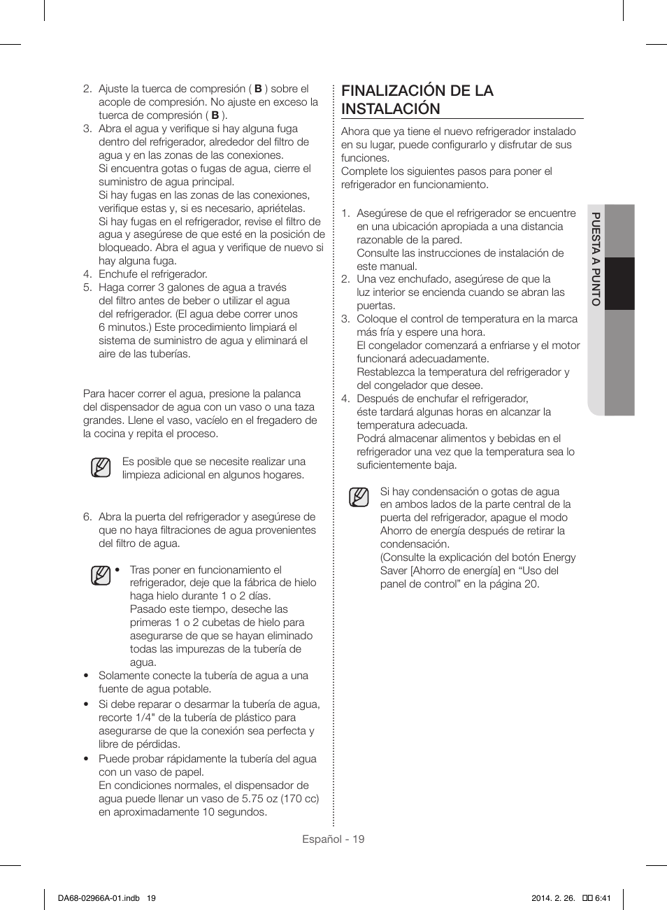 Finalización de la instalación | Samsung RS22HDHPNBC-AA User Manual | Page 59 / 116