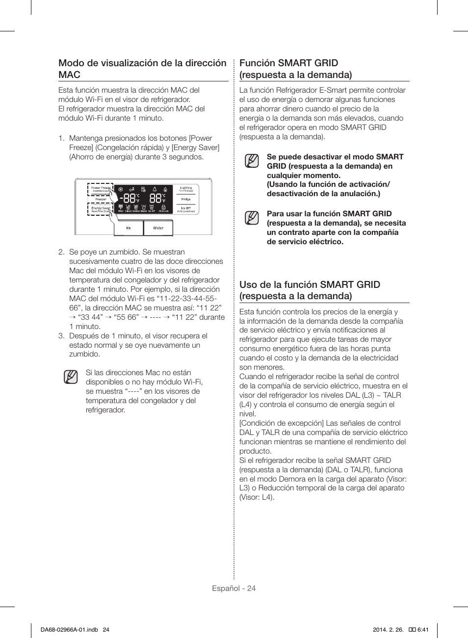 Modo de visualización de la dirección mac, Función smart grid (respuesta a la demanda) | Samsung RS22HDHPNBC-AA User Manual | Page 64 / 116