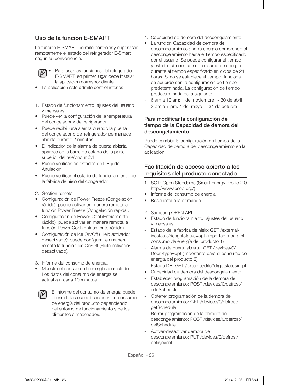 Uso de la función e-smart | Samsung RS22HDHPNBC-AA User Manual | Page 66 / 116