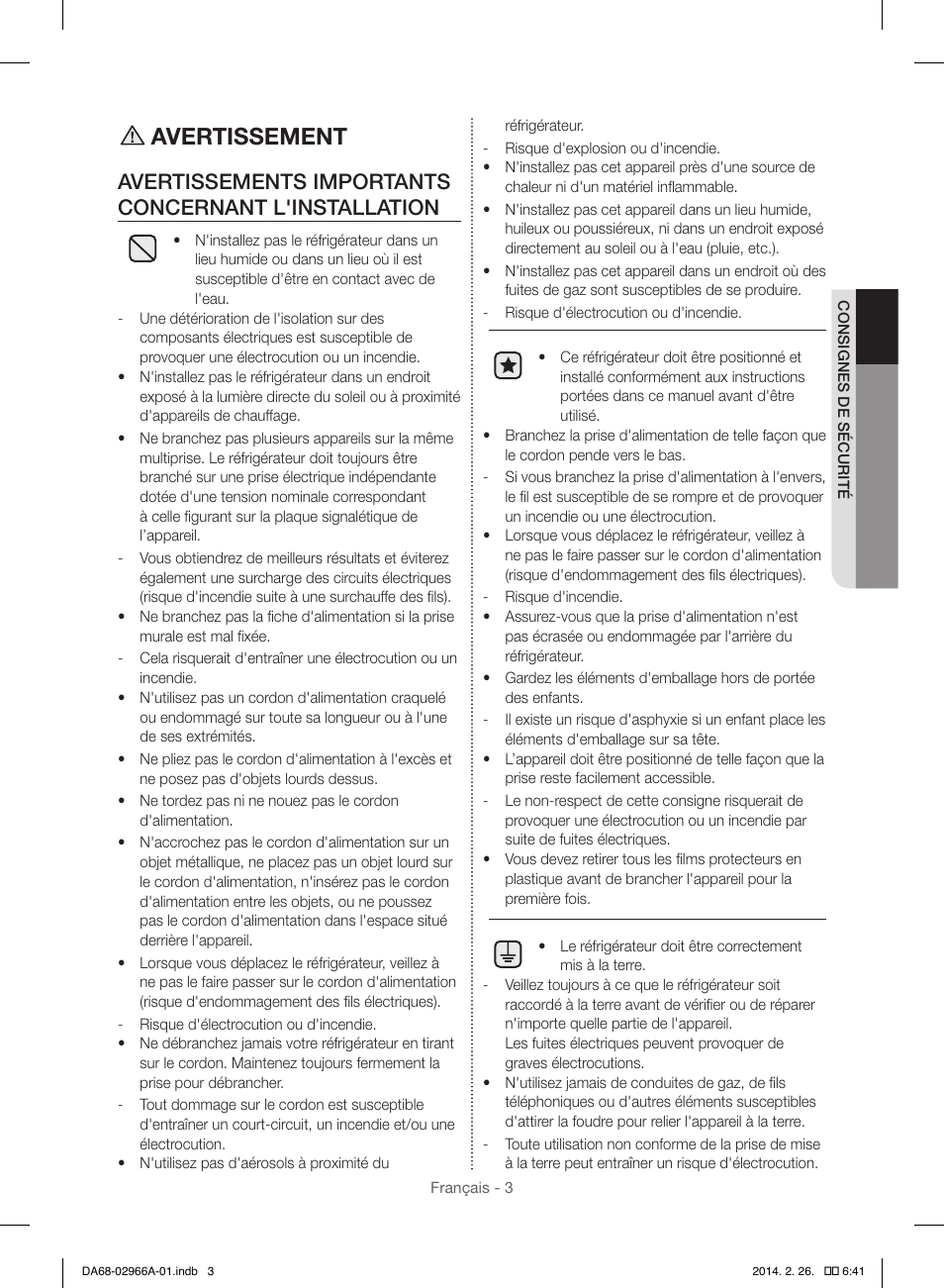 Avertissement | Samsung RS22HDHPNBC-AA User Manual | Page 81 / 116