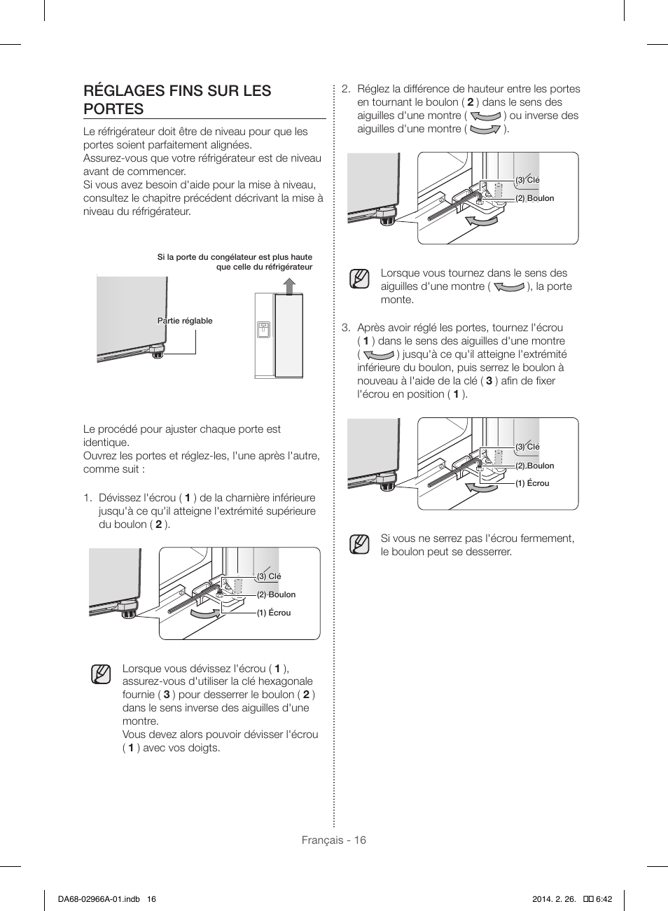 Réglages fins sur les portes | Samsung RS22HDHPNBC-AA User Manual | Page 94 / 116