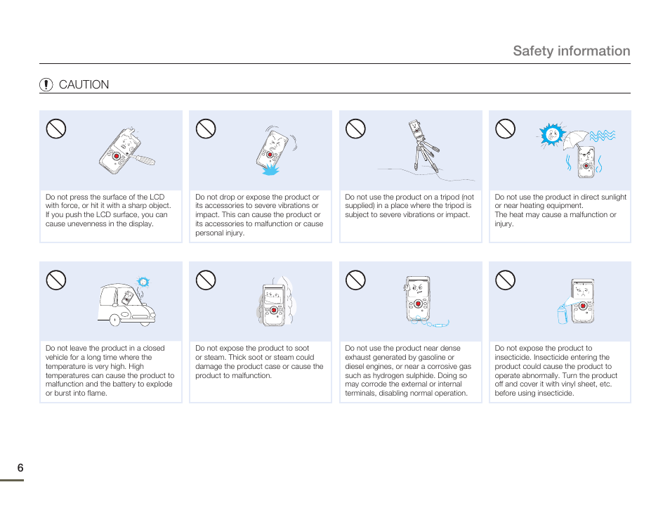 Safety information, Caution | Samsung HMX-W200TN-XAA User Manual | Page 12 / 93