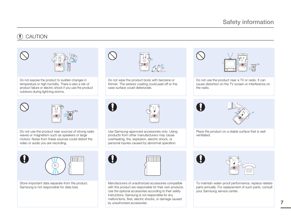 Safety information, Caution | Samsung HMX-W200TN-XAA User Manual | Page 13 / 93