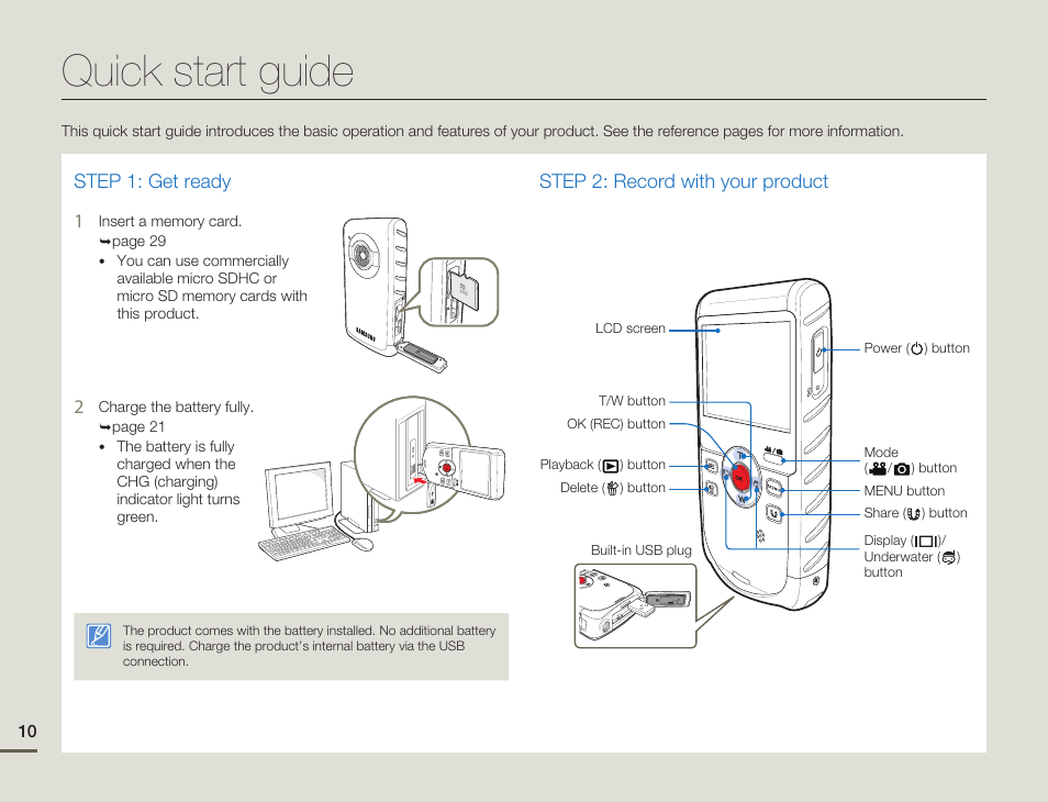 Quick start guide | Samsung HMX-W200TN-XAA User Manual | Page 16 / 93