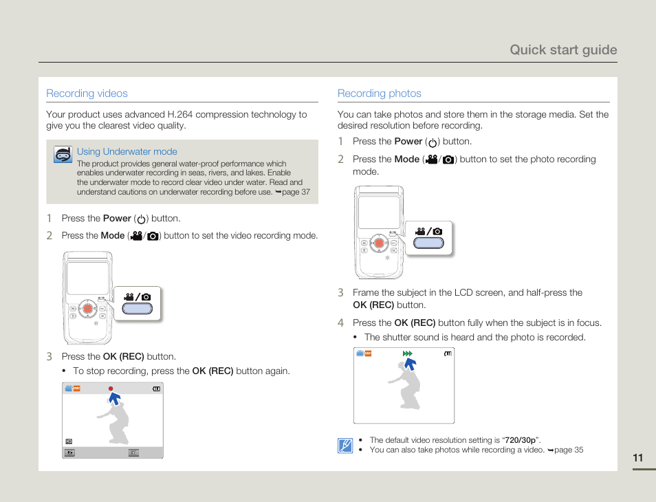 Quick start guide | Samsung HMX-W200TN-XAA User Manual | Page 17 / 93