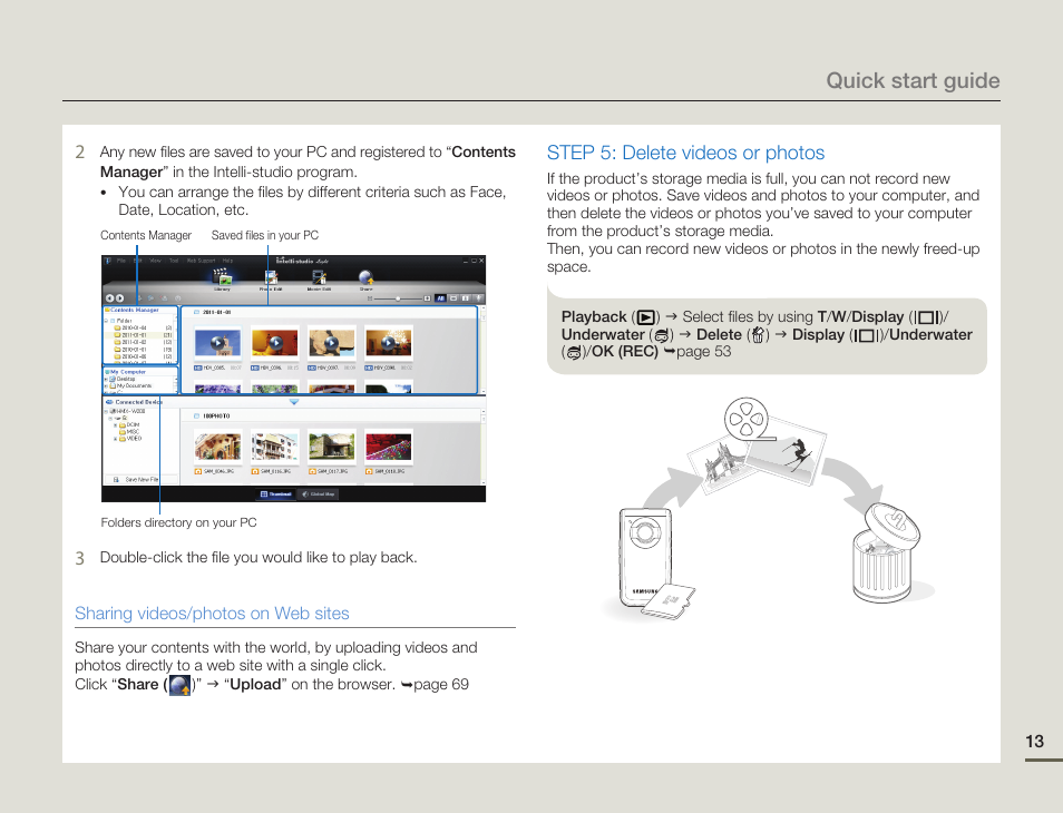 Quick start guide, Step 5: delete videos or photos | Samsung HMX-W200TN-XAA User Manual | Page 19 / 93