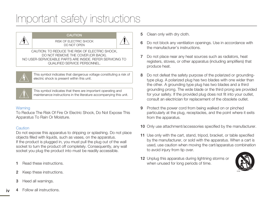 Important safety instructions | Samsung HMX-W200TN-XAA User Manual | Page 4 / 93