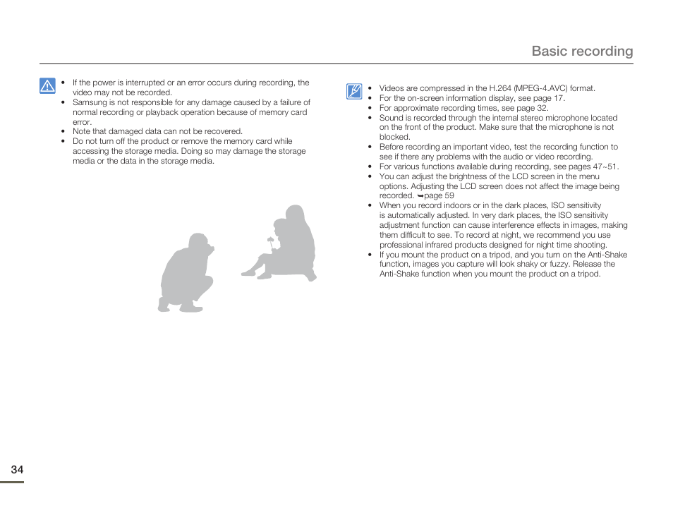 Basic recording | Samsung HMX-W200TN-XAA User Manual | Page 40 / 93