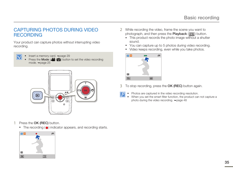 Capturing photos during video recording | Samsung HMX-W200TN-XAA User Manual | Page 41 / 93