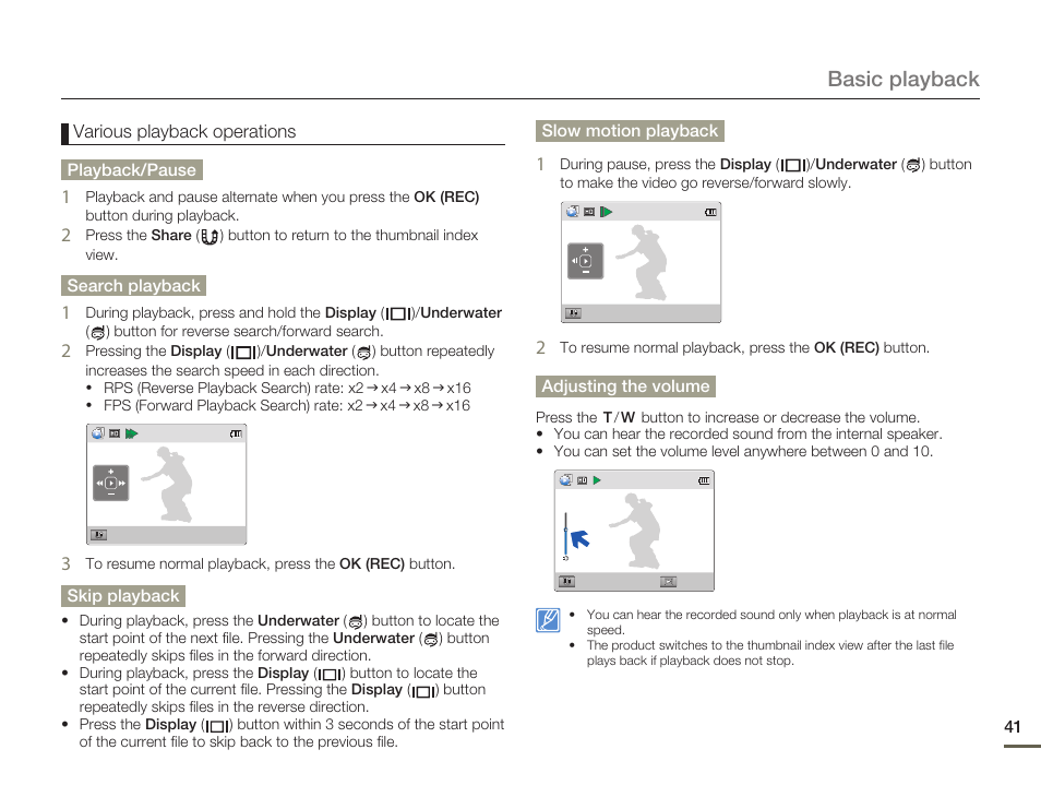 Basic playback, Various playback operations | Samsung HMX-W200TN-XAA User Manual | Page 47 / 93