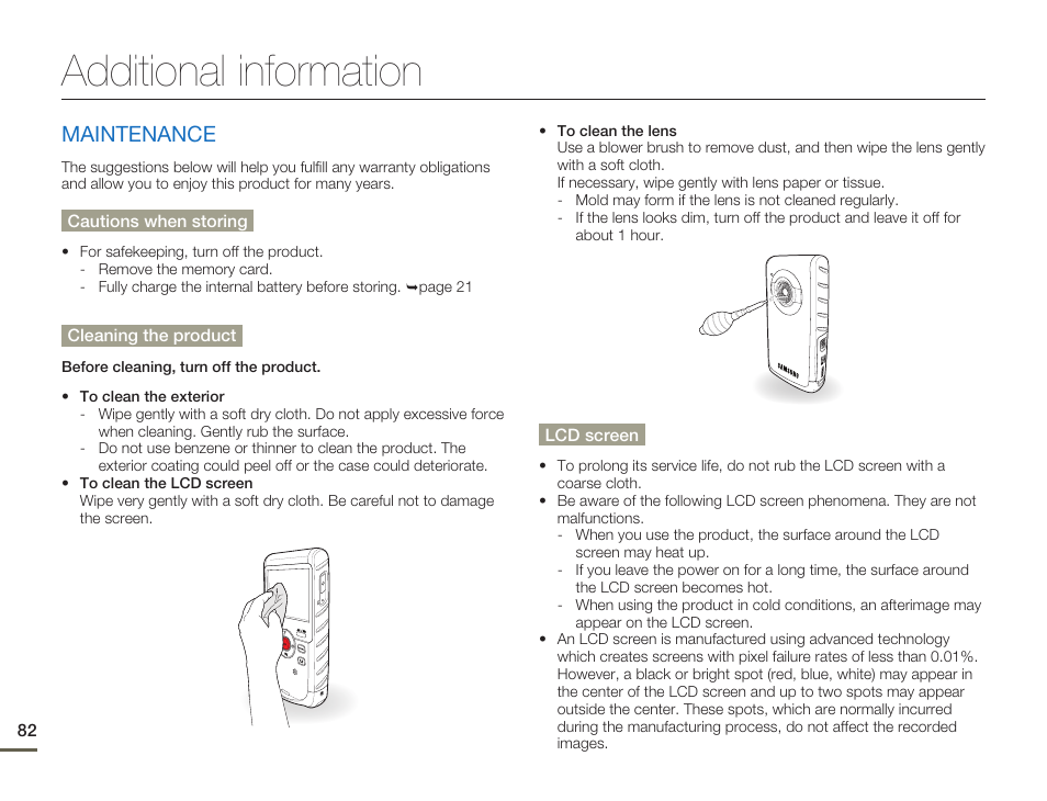 Additional information, Maintenance | Samsung HMX-W200TN-XAA User Manual | Page 88 / 93