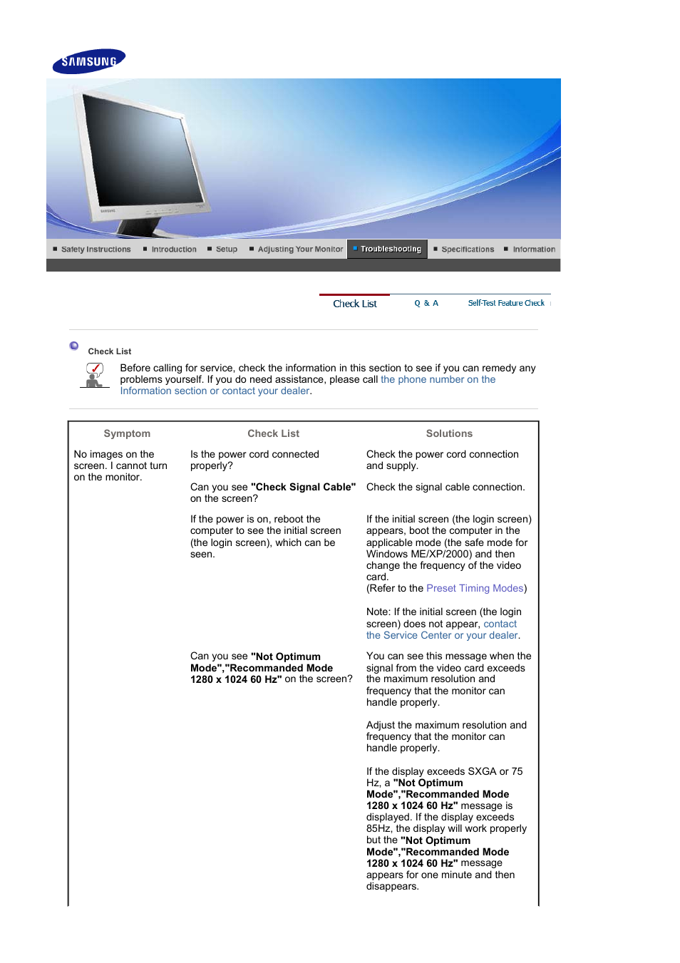 Troubleshooting, Check list | Samsung LS17MJVKBJ-XAA User Manual | Page 29 / 42